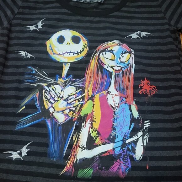 Disney Store Nightmare Before Christmas Jack & Sally Striped T-Shirt L Women's - Picture 2 of 12